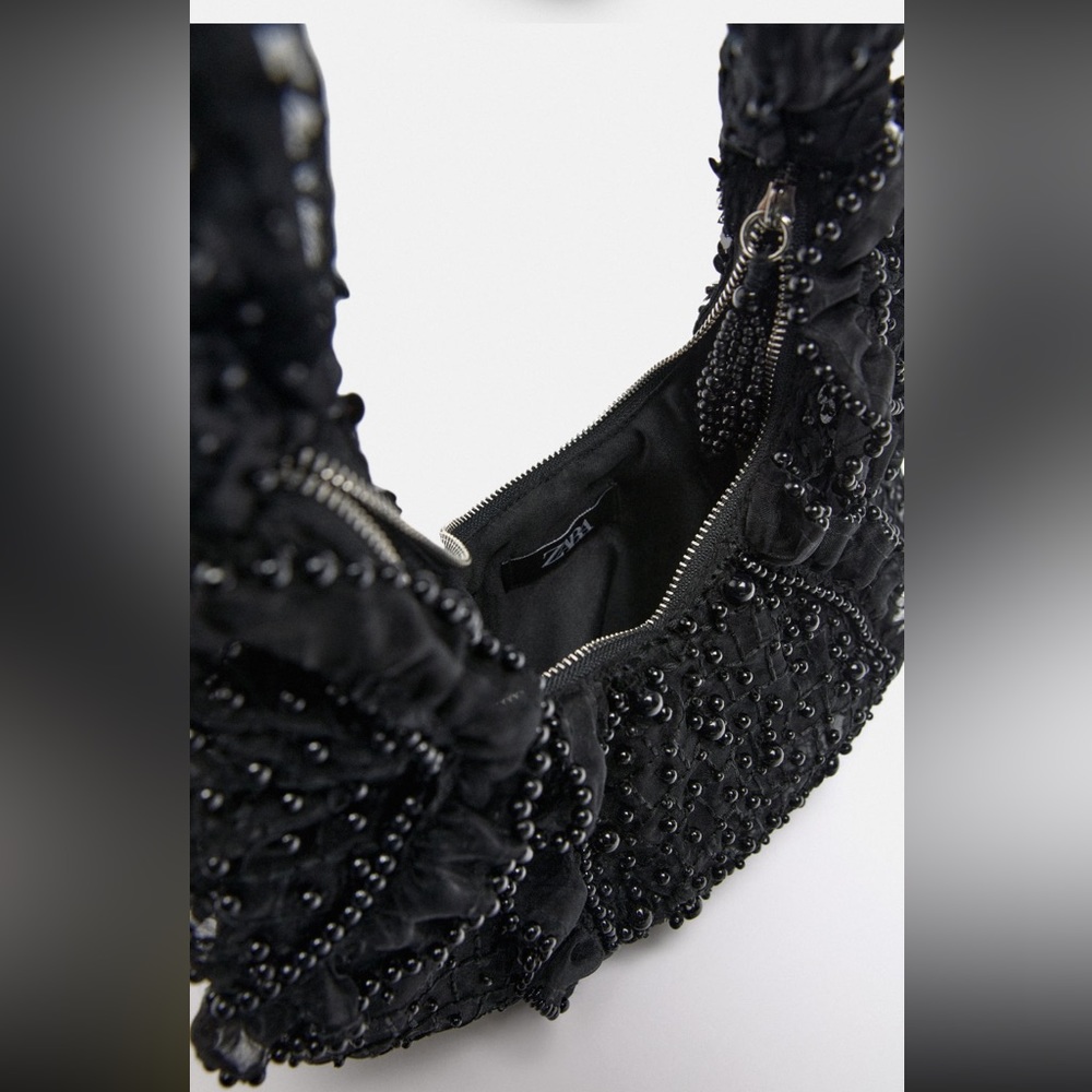 NWT Zara beaded shoulder bag in black - Picture 4 of 5